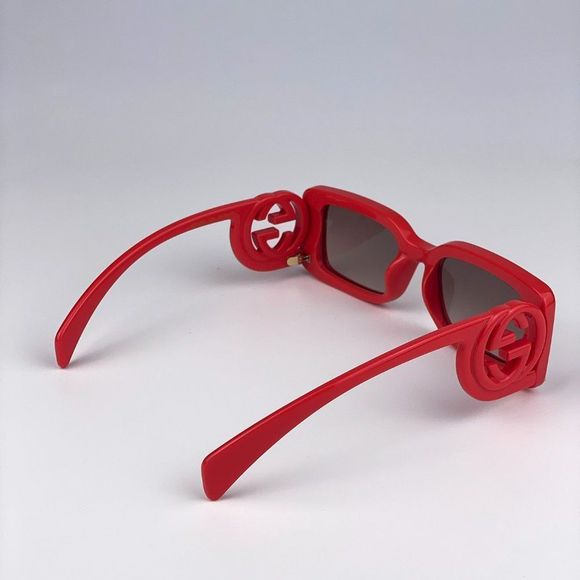 Gucci GG1325S 005 Sunglasses Red Brown Gradient Rectangle Women - Picture 12 of 15